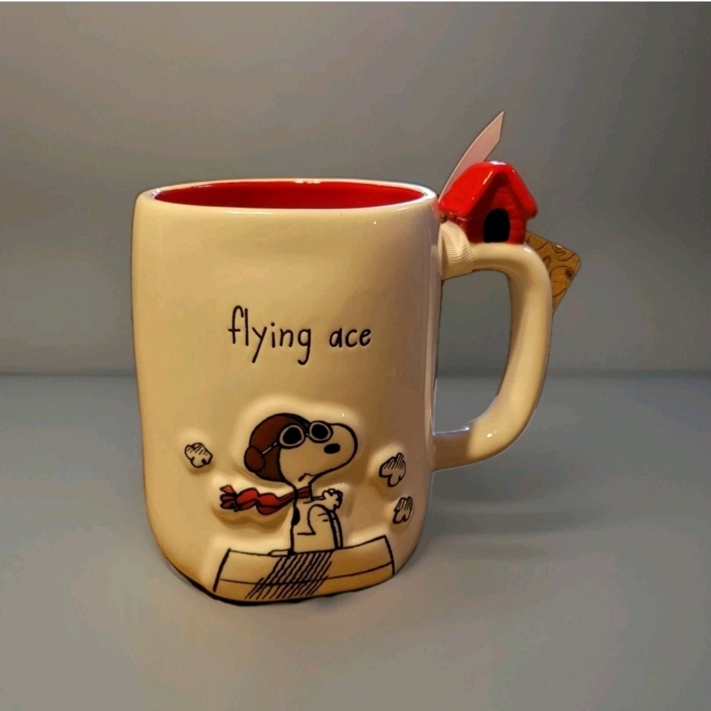 Peanuts Snoopy Rae Dunn "Flying Ace" Mug with Dog House Charm On The Handle